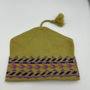 Capello Beanie Hat Unisex OS Olive Green Wool Fair Isle Tassel Made in Canada